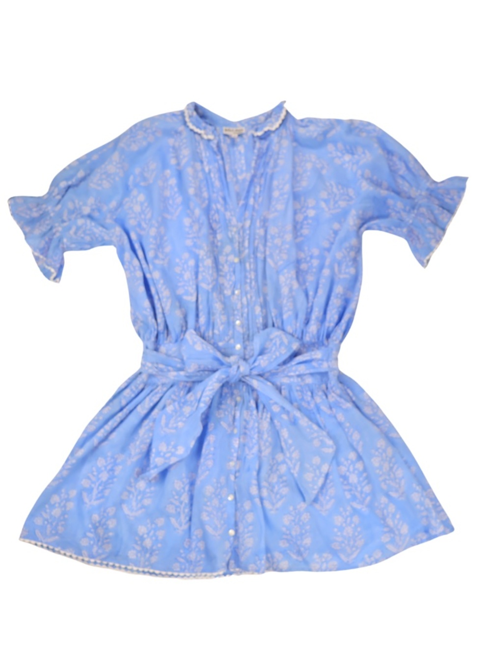 Juliet Dunn London Blue Floral Cotton Mini Dress Size Small Boho Cottagecore